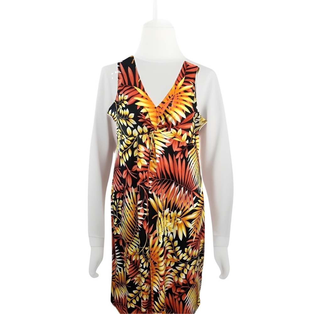 Slinky Brand Empire Maxi Dress 2X Tropical Floral Stretch Vacation Resort USA